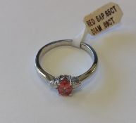 White gold Red Corundum (not ruby) and Diamond Ring. RRP £1,300