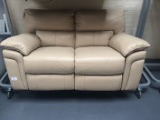 Cream Leather Manual Recliner Two Seater Sofa