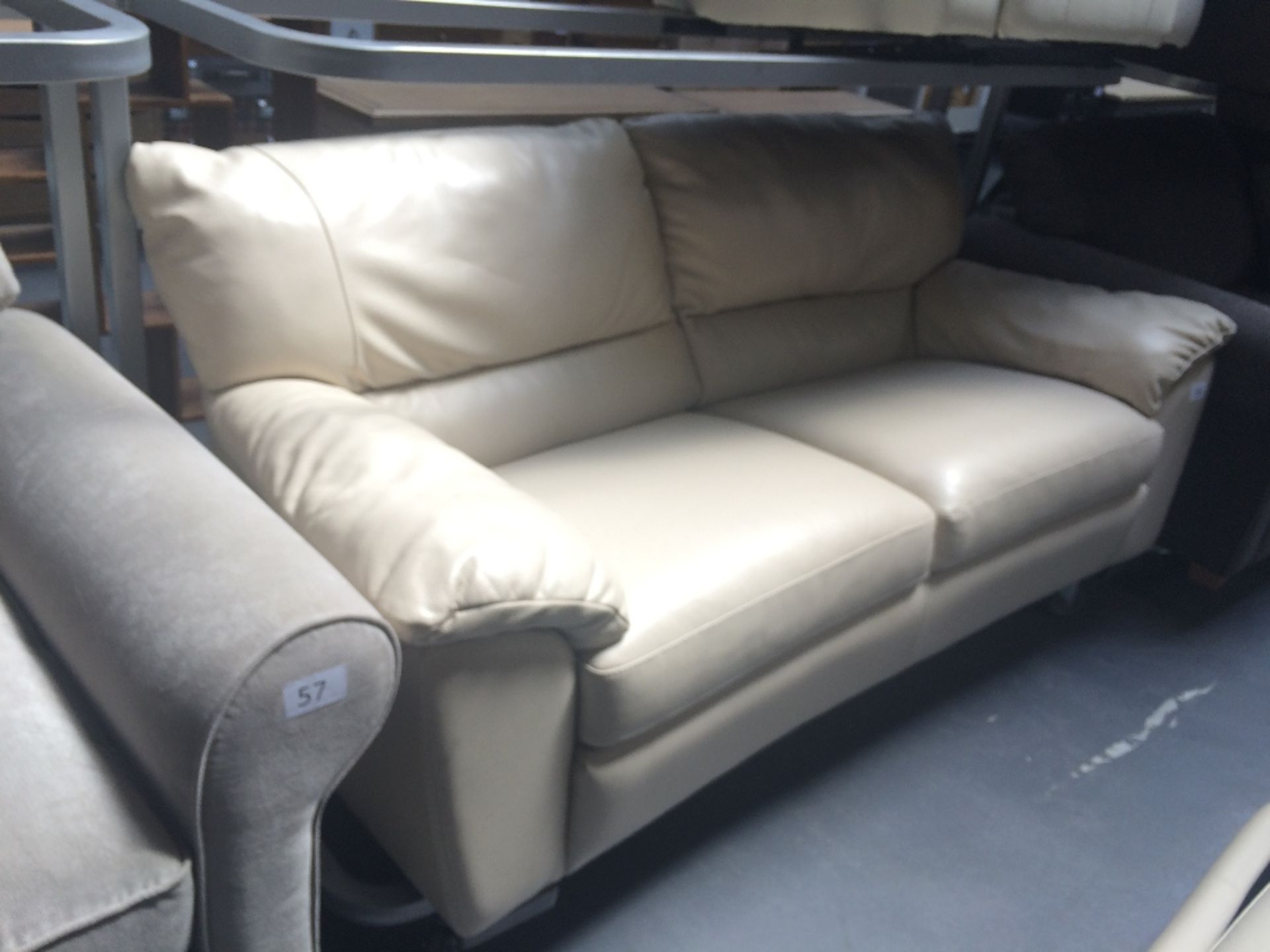 Cream Leather Three Seater Sofa - Image 2 of 3