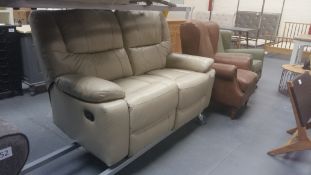 Beige Leather Manual Recliner Two Seater Sofa