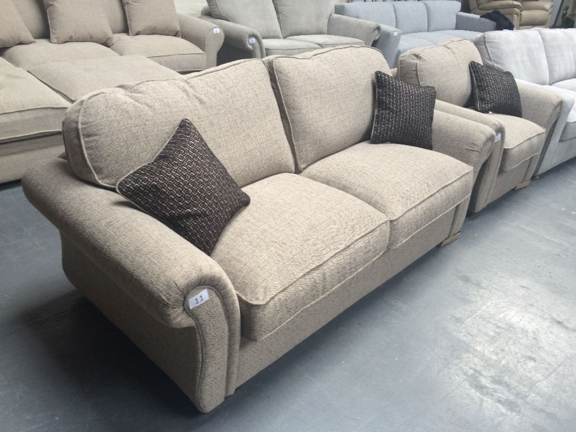 Light Brown Upholstered Three Seater Sofa - Image 2 of 2
