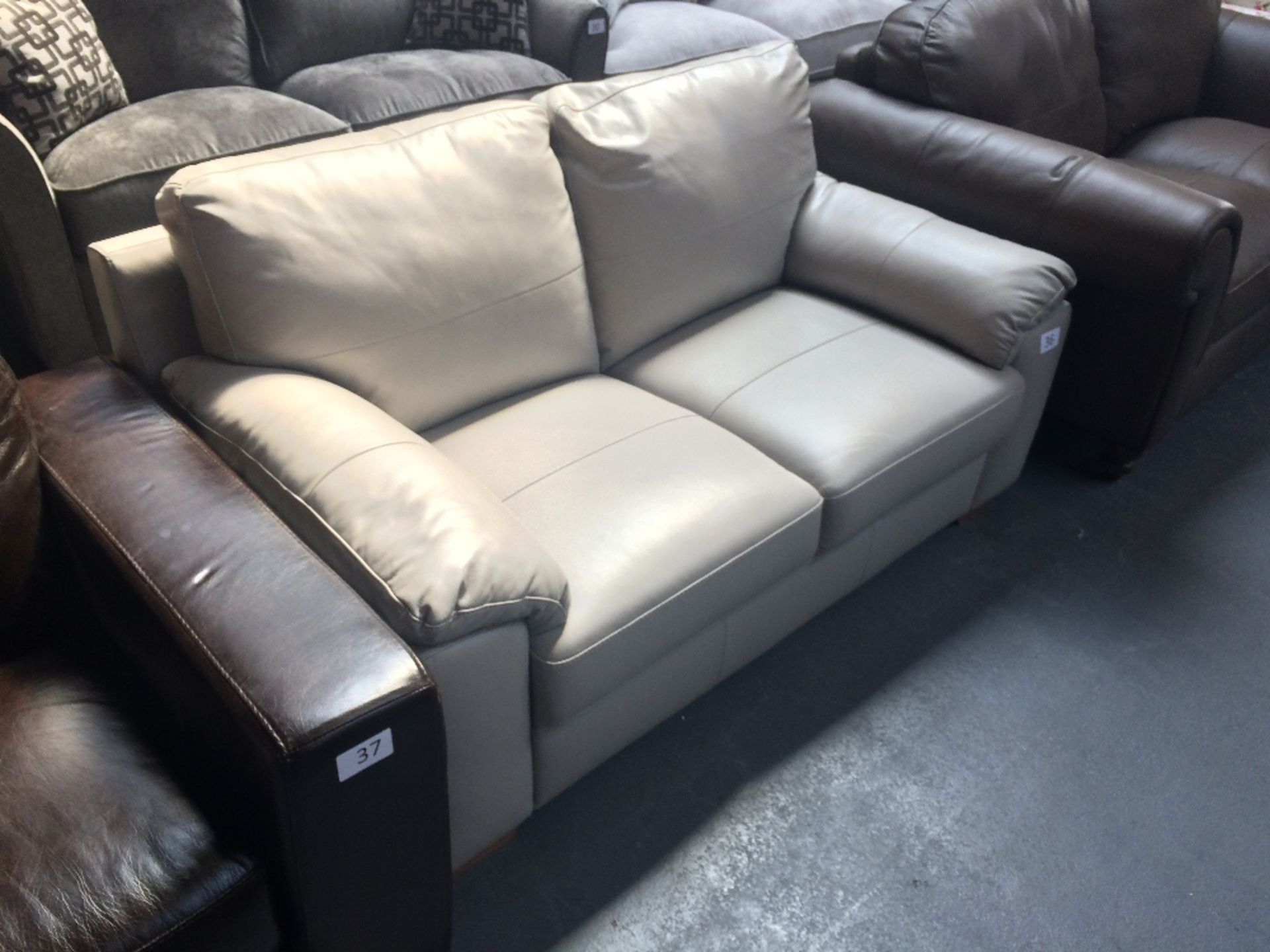 Grey Leather Two Seater Sofa - Image 3 of 4