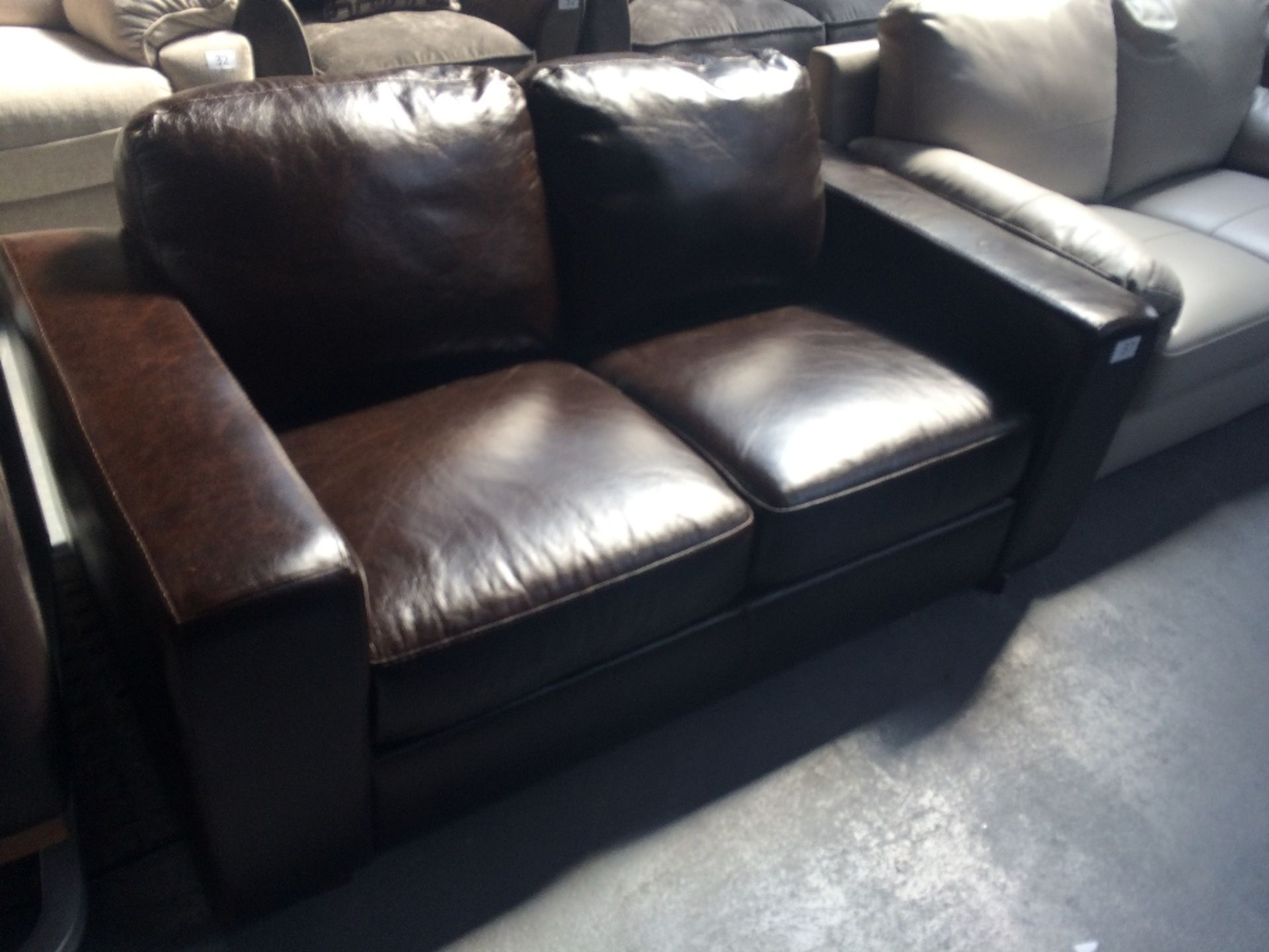 Dark Brown Leather Two Seater Sofa - Image 2 of 2