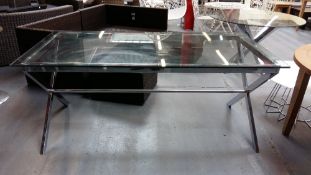 Glass Top Table with Metal Frame in Cross Design
