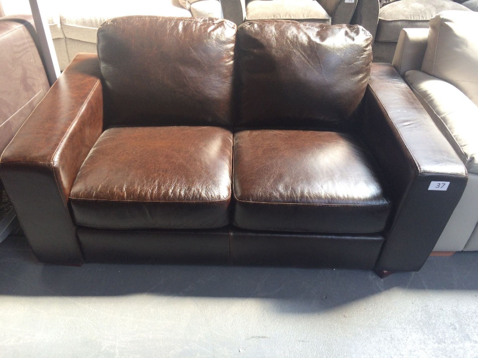 Dark Brown Leather Two Seater Sofa