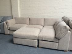 Beige Upholstered L Shape Corner Sofa and centre piece stool