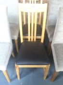 Set of Two Oak Dining Chairs with Leather Cushioned Seats