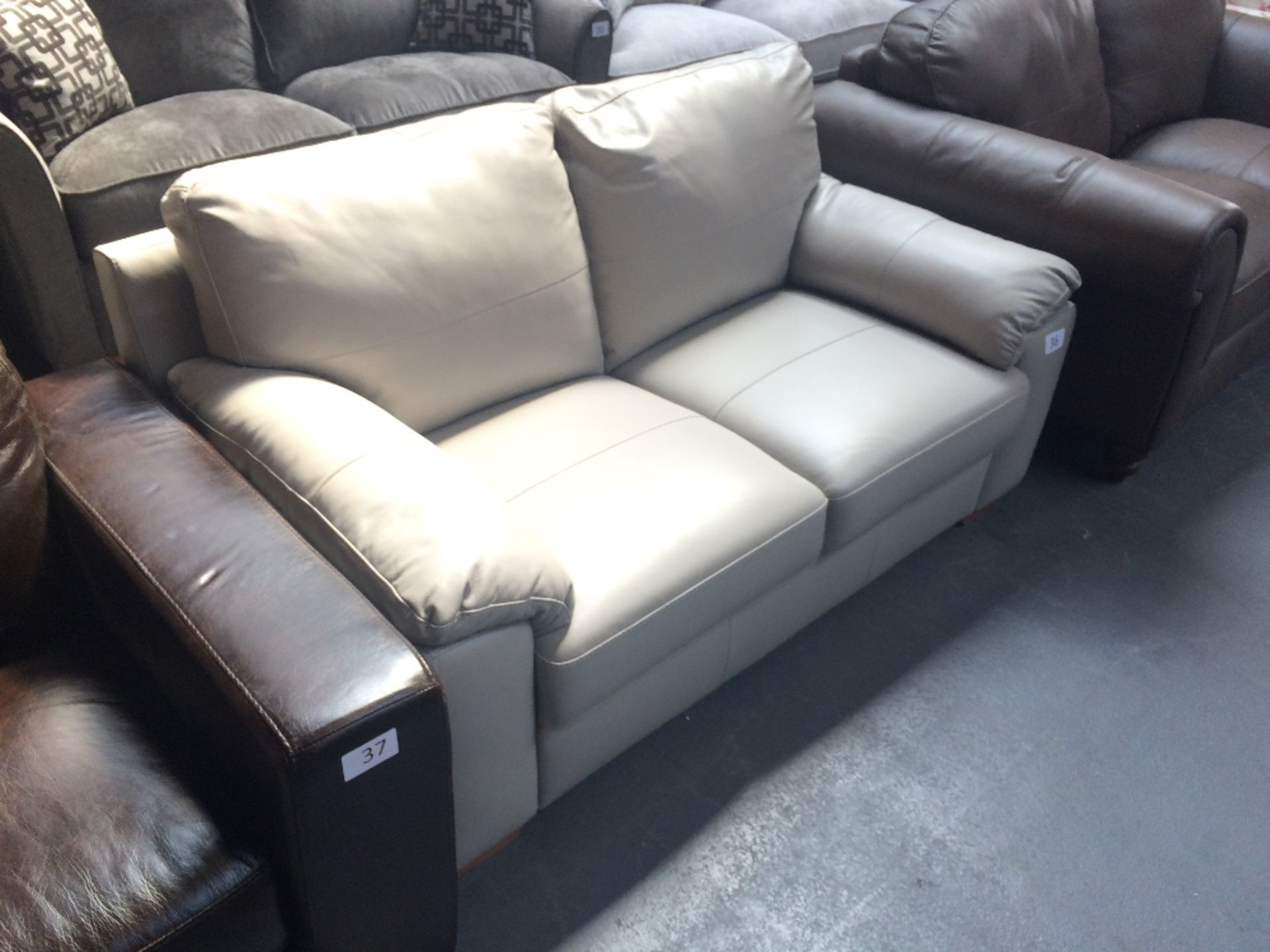 Grey Leather Two Seater Sofa - Image 2 of 4