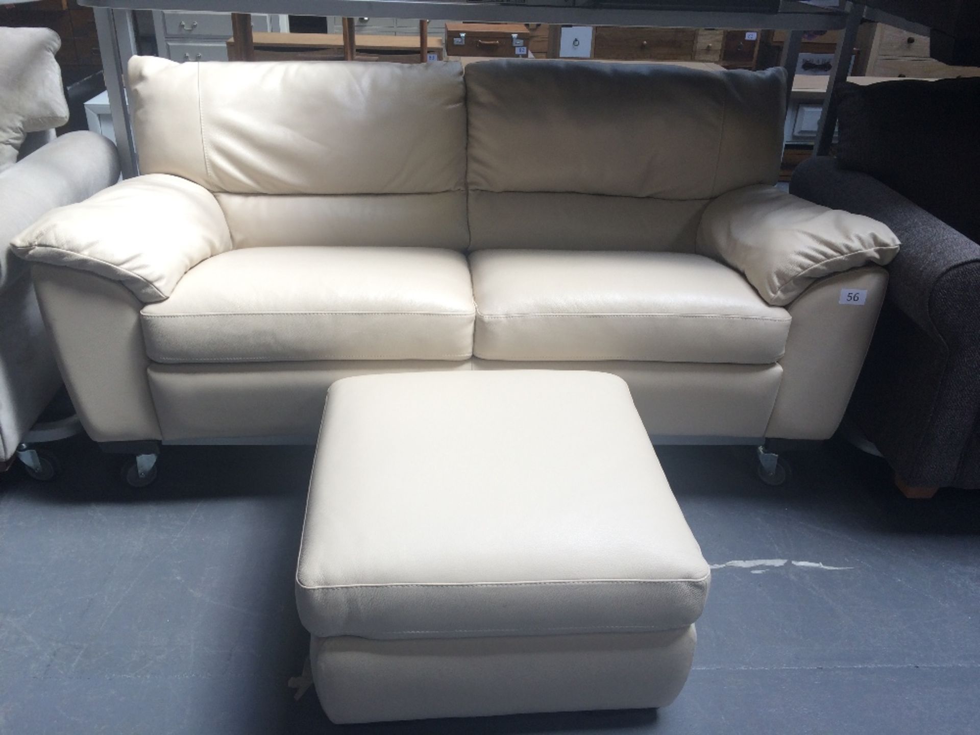Cream Leather Three Seater Sofa