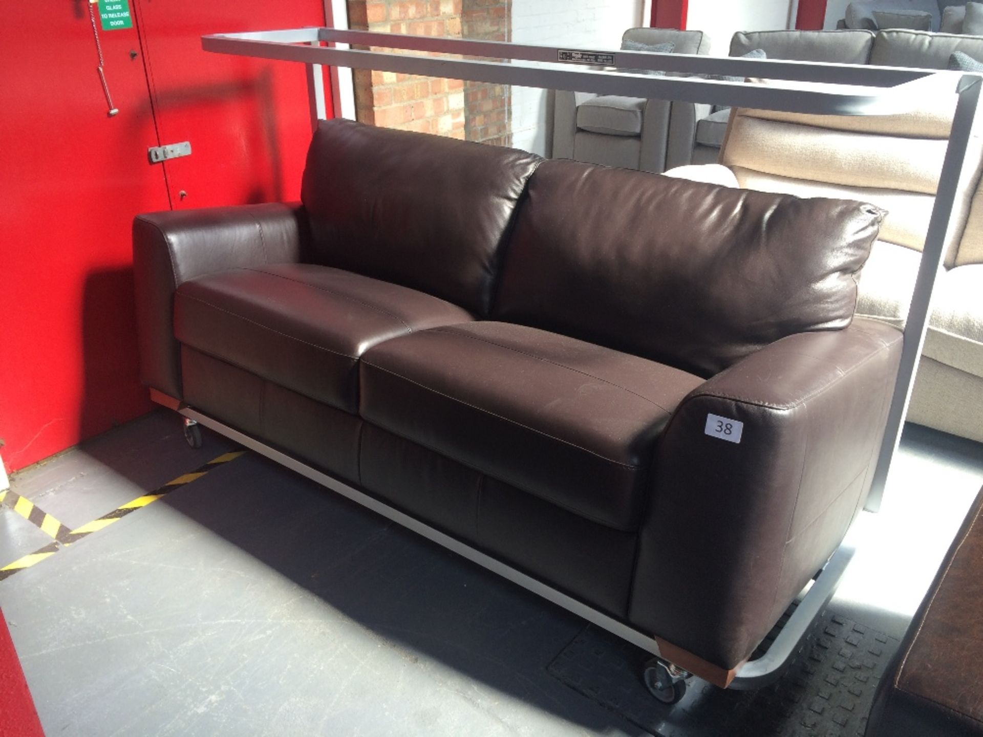 Dark Brown Leather Three Seater Sofa - Image 2 of 2