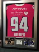 Personalised Justin Bieber Signed & Framed Manchester Storm Ice Hockey Shirt