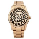 Boxed Brand New, LIPSY LADIES ROSE GOLD TONE BRACELET WATCH WITH LEOPARD DIAL, RRP-£40.00 (DA)