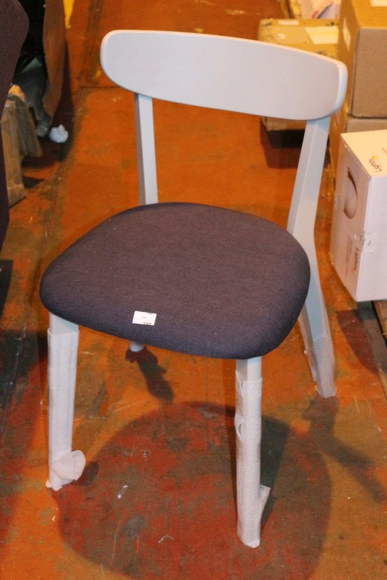 2 x BOXED CLIO GREY WOODEN AND BEIGE FABRIC UPHOLSTERED DESIGNER DINING CHAIR (18064) RRP £75 (3.2.