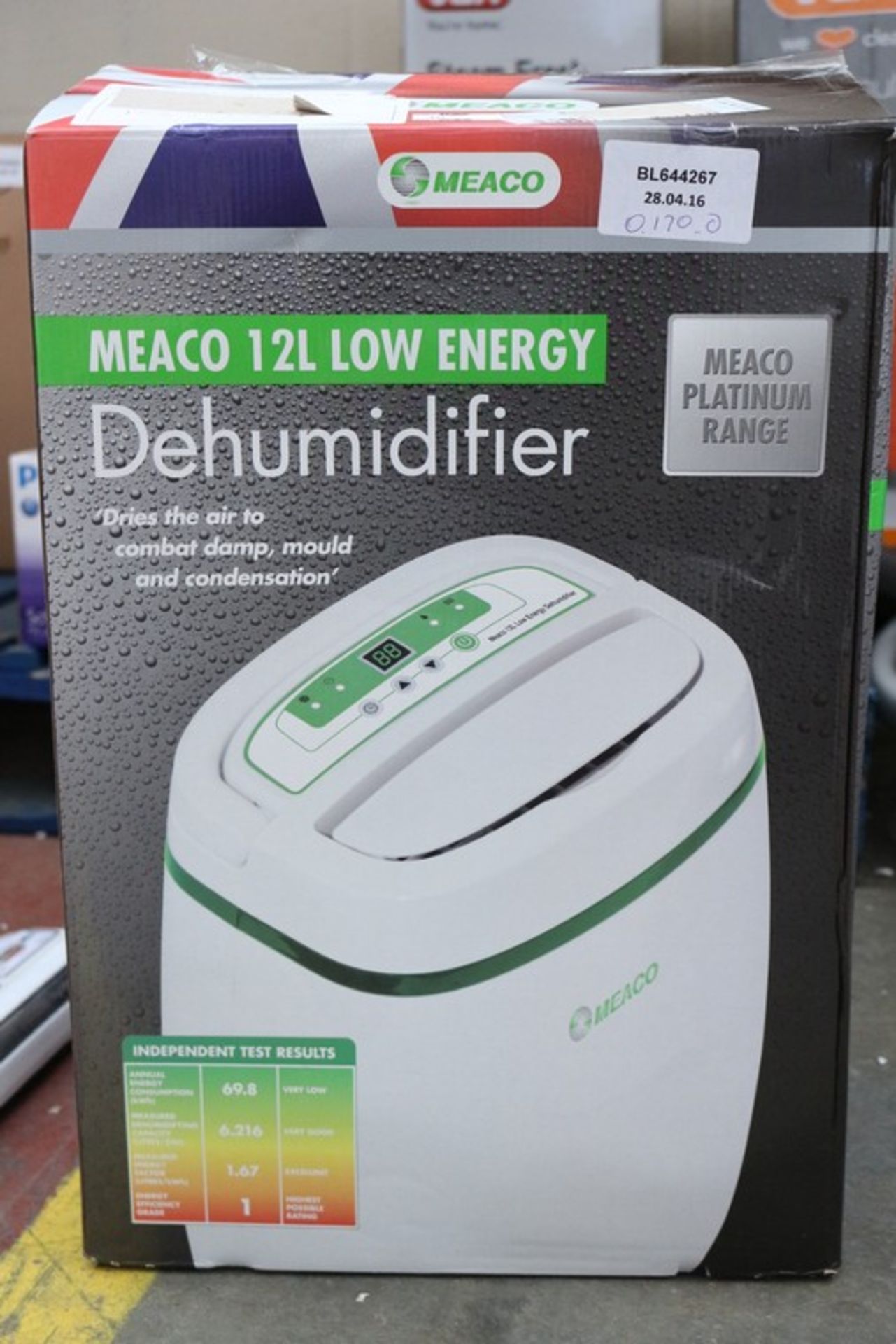 1 x BOXED MEACO 12L LOW ENERGY DEHUMIDIFIER RRP £170 (28.4.16) *PLEASE NOTE THAT THE BID PRICE IS