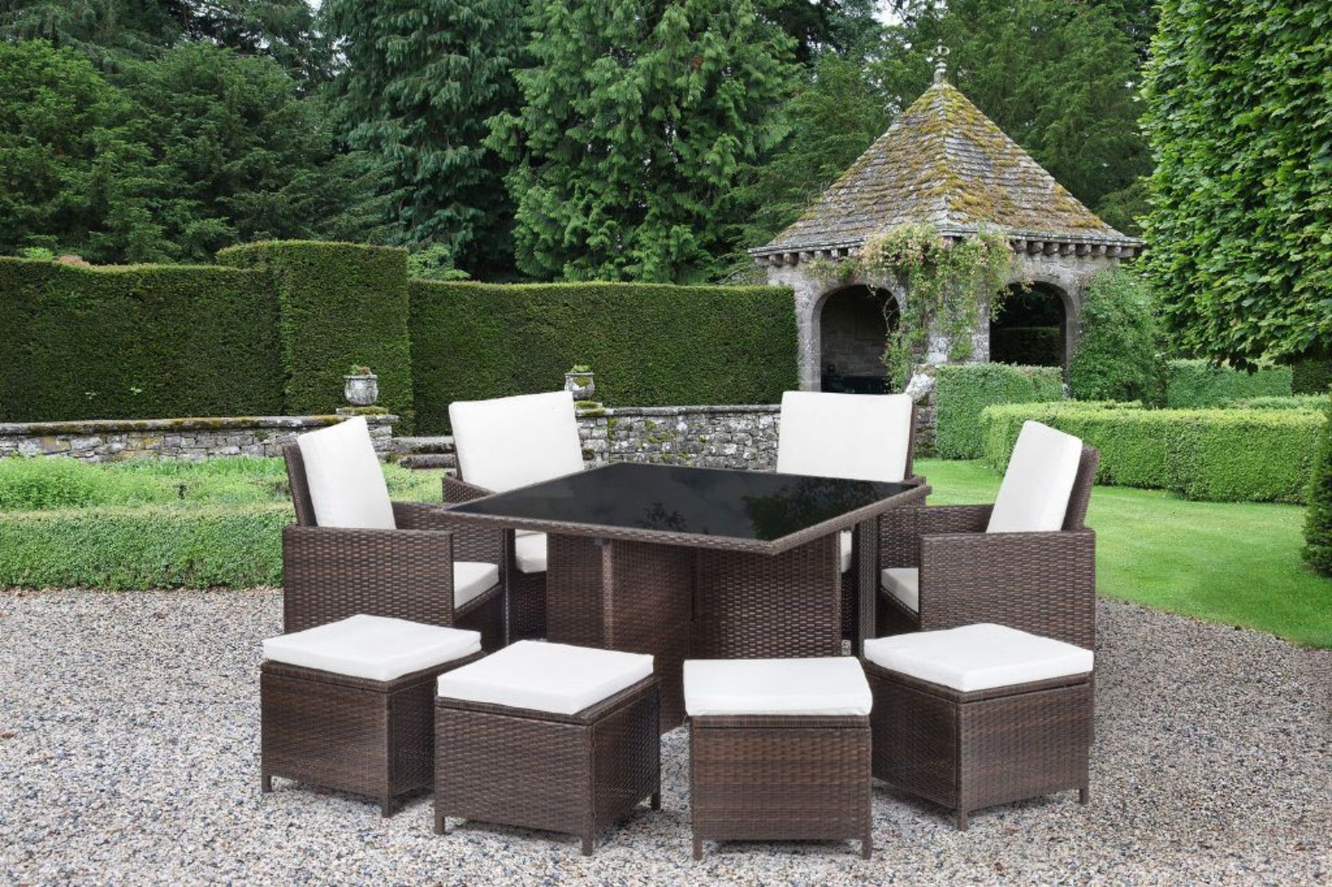 BRAND NEW BOXED LUXURIOUS 9x PIECE RATTAN GARDEN/CONSERVATORY FURNITURE SET TO INCLUDE 4 CHAIRS, 4