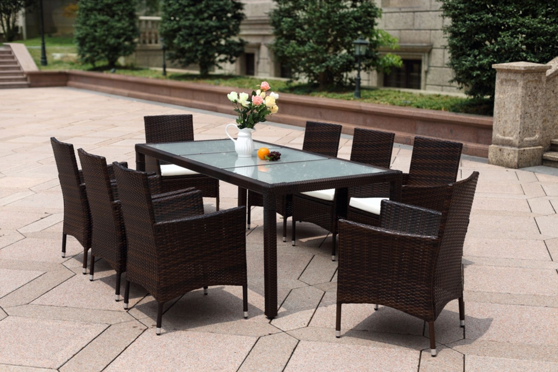 BRAND NEW BOXED LUXURIOUS 9X PIECE RATTAN GARDEN/CONSERVATORY FURNITURE SET TO INCLUDE 8 CHAIRS