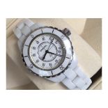 CHANEL J12 WHITE CERAMIC SET WITH FACTORY DIAMOND DIAL IN EXCELLENT CONDITION WITH BOX & MANUELS