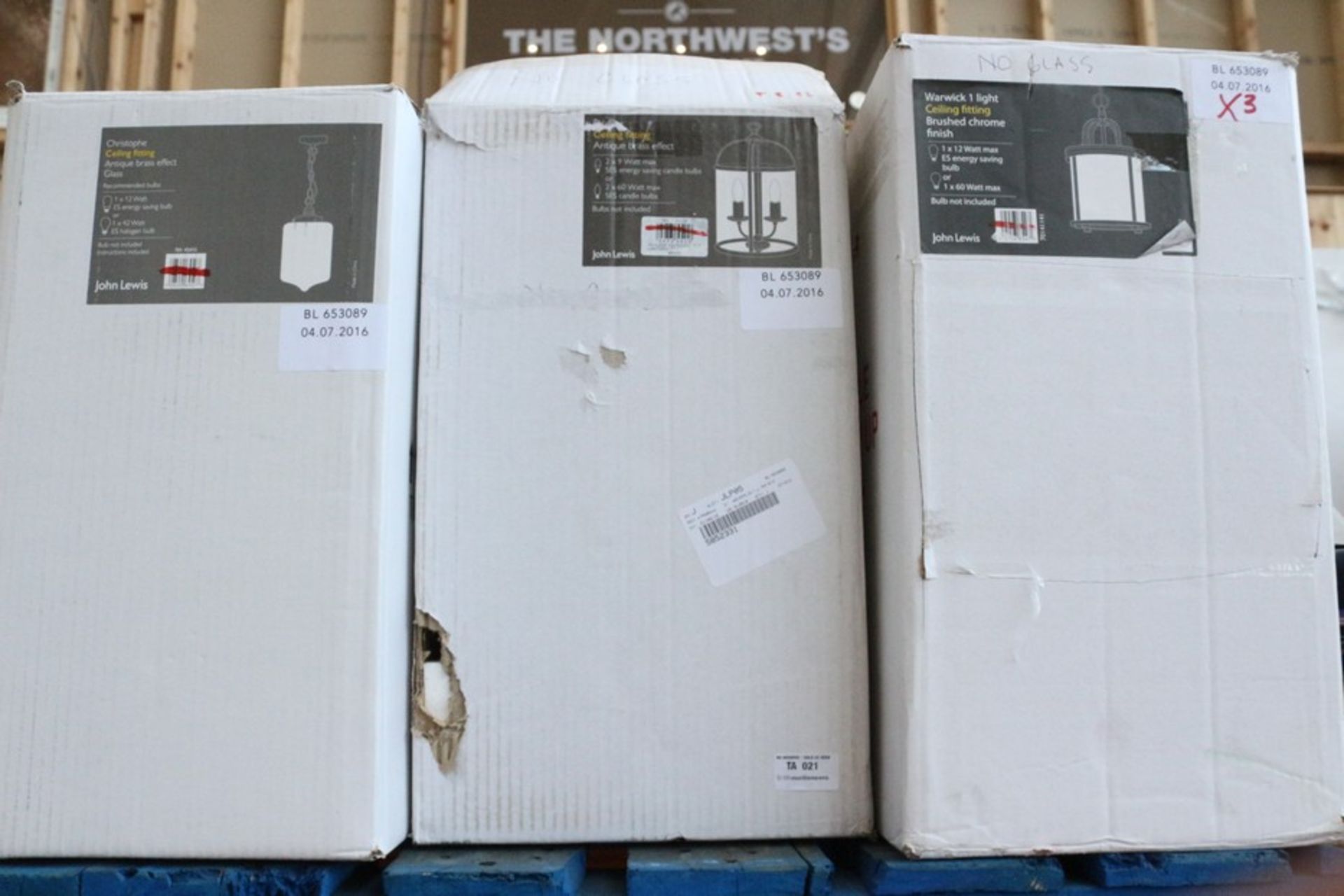 1X LOT TO CONTAIN 3 BOXED LIGHTS TO INCLUDE THE CRISTOPHE CEILING FITTING, THE WARWICK 1 LIGHT