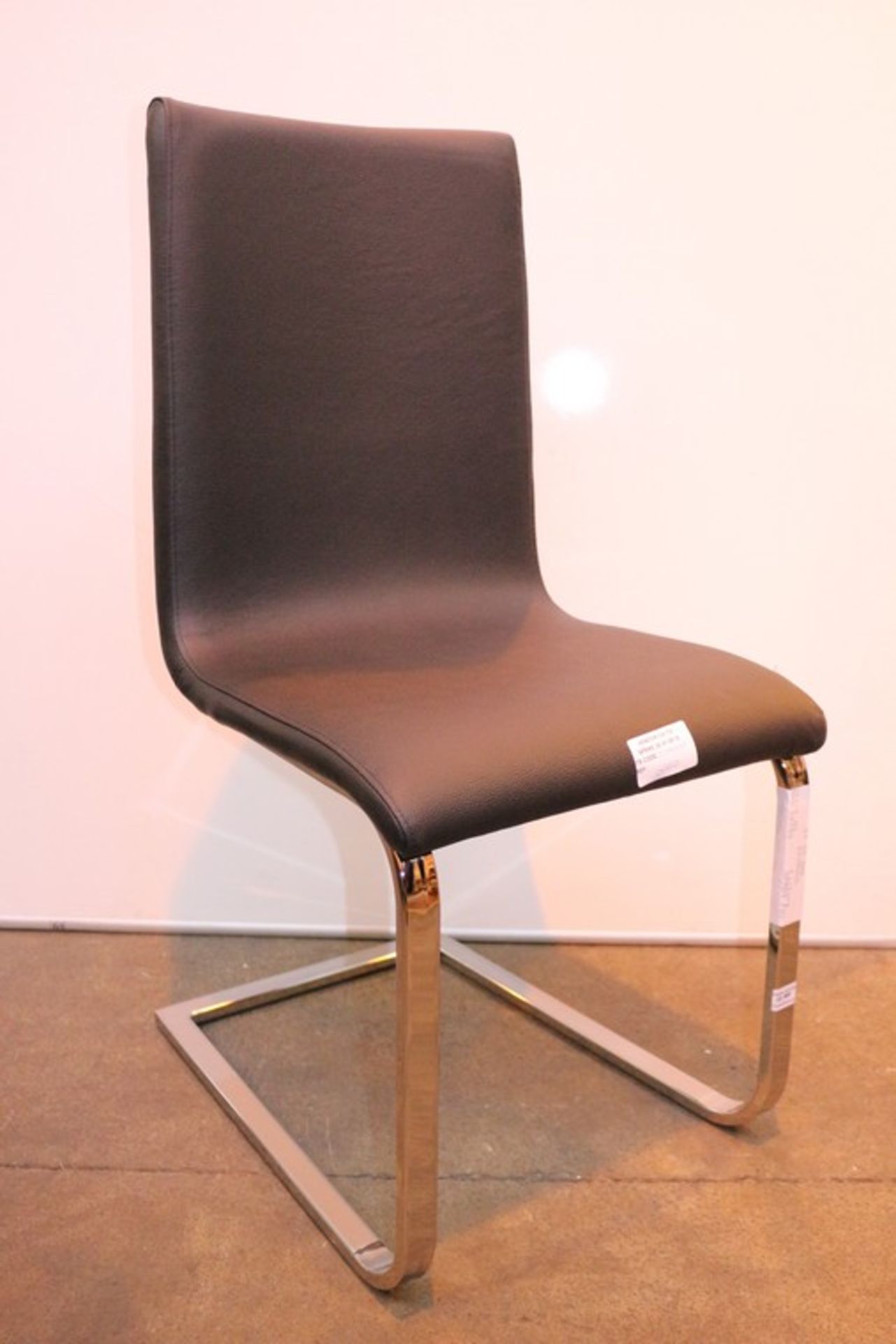 1 x FROST BLACK LEATHER AND STAINLESS STEEL HIGH BACK DESIGNER DINING CHAIR (2159005) RRP £165 (1.