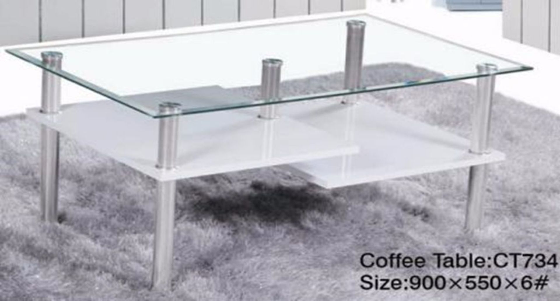 1 X BOXED BRAND NEW MODERN CLEAR TOUGHENED GLASS WHITE AND CHROME COFFEE TABLE (CT734)