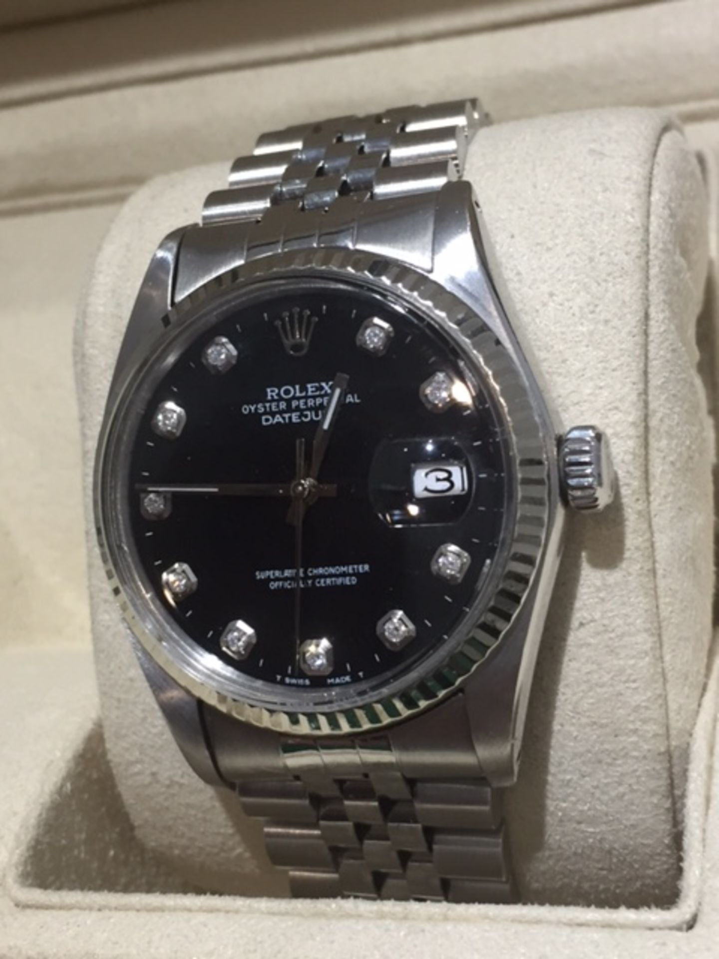 GENTS ROLEX DATE JUST STAINLESS STEEL ON JUBILEE STRAP SET WITH DIAMOND DIAL & FLUTED BEZEL IN - Image 2 of 5