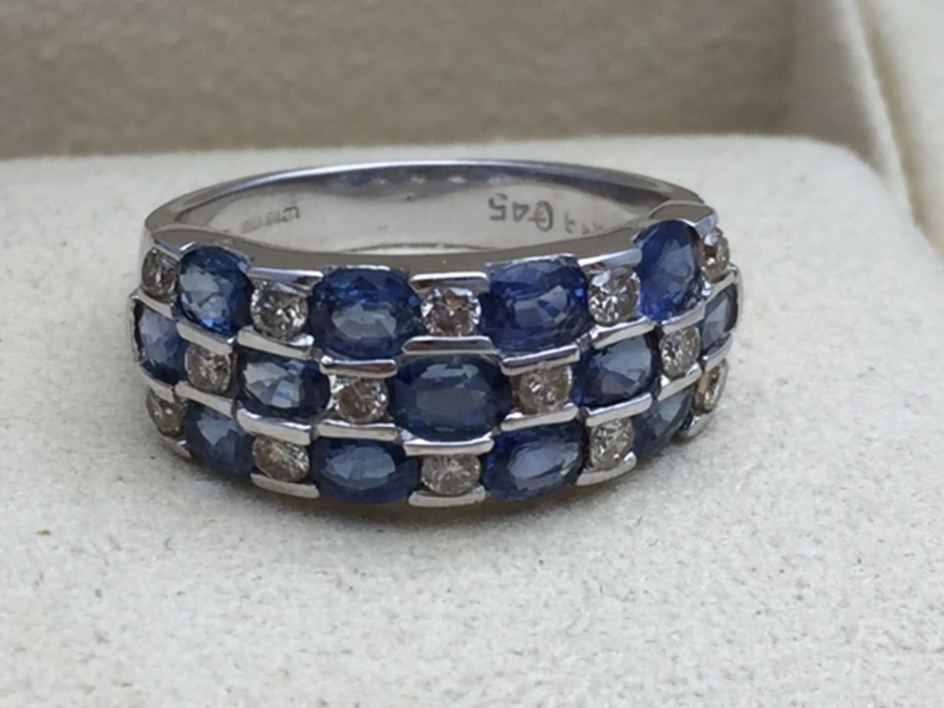 RRP £3,875.. A BEAUTIFUL DIAMOND & SAPPHIRE WHITE GOLD ETERNITY RING INTRICATELY SET WITH 14