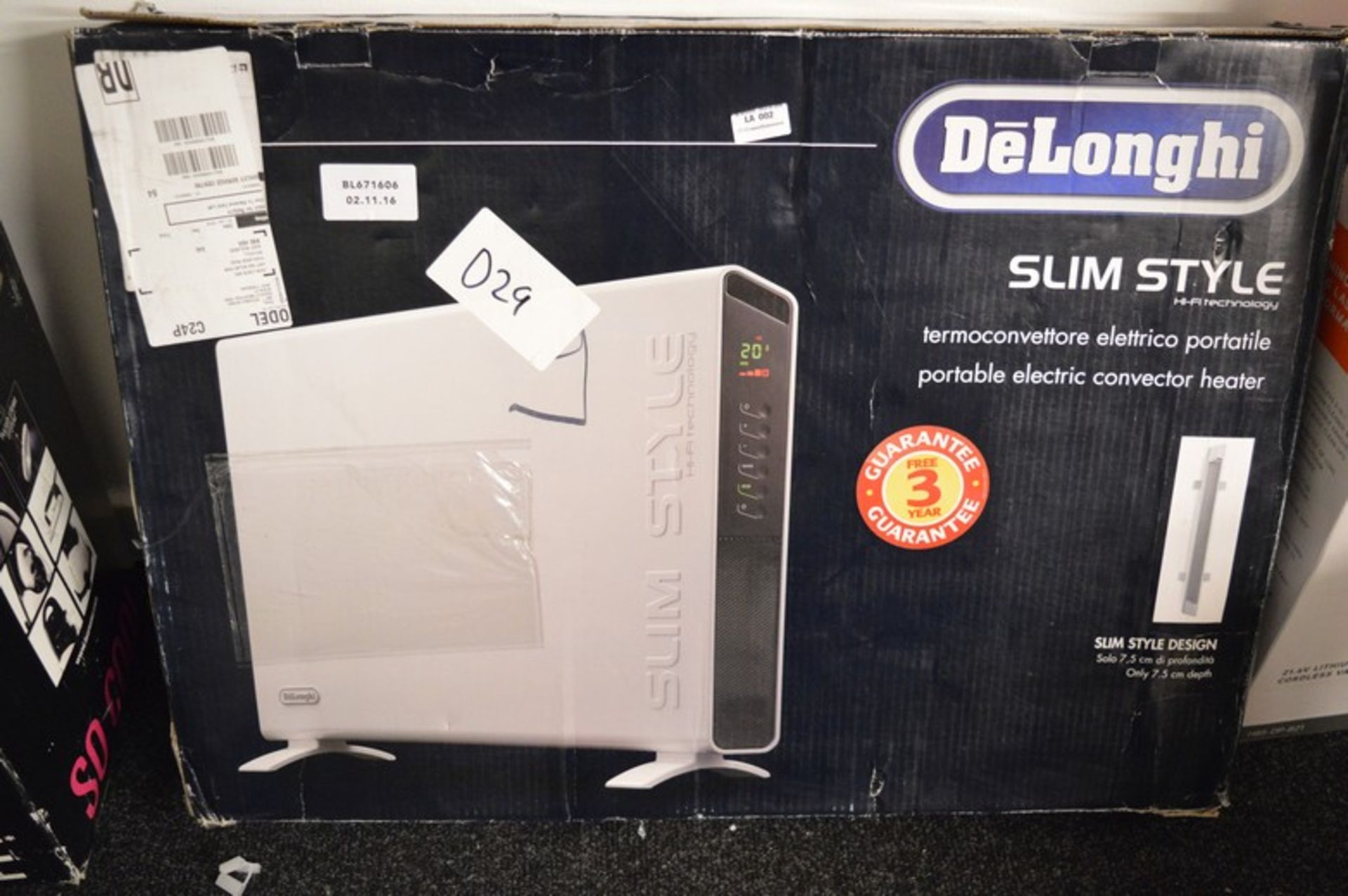 1 x BOXED DELONGHI SLIM LINE PORTABLE ELECTRIC CONVECTOR HEATER RRP £150 02.11.16 *PLEASE NOTE