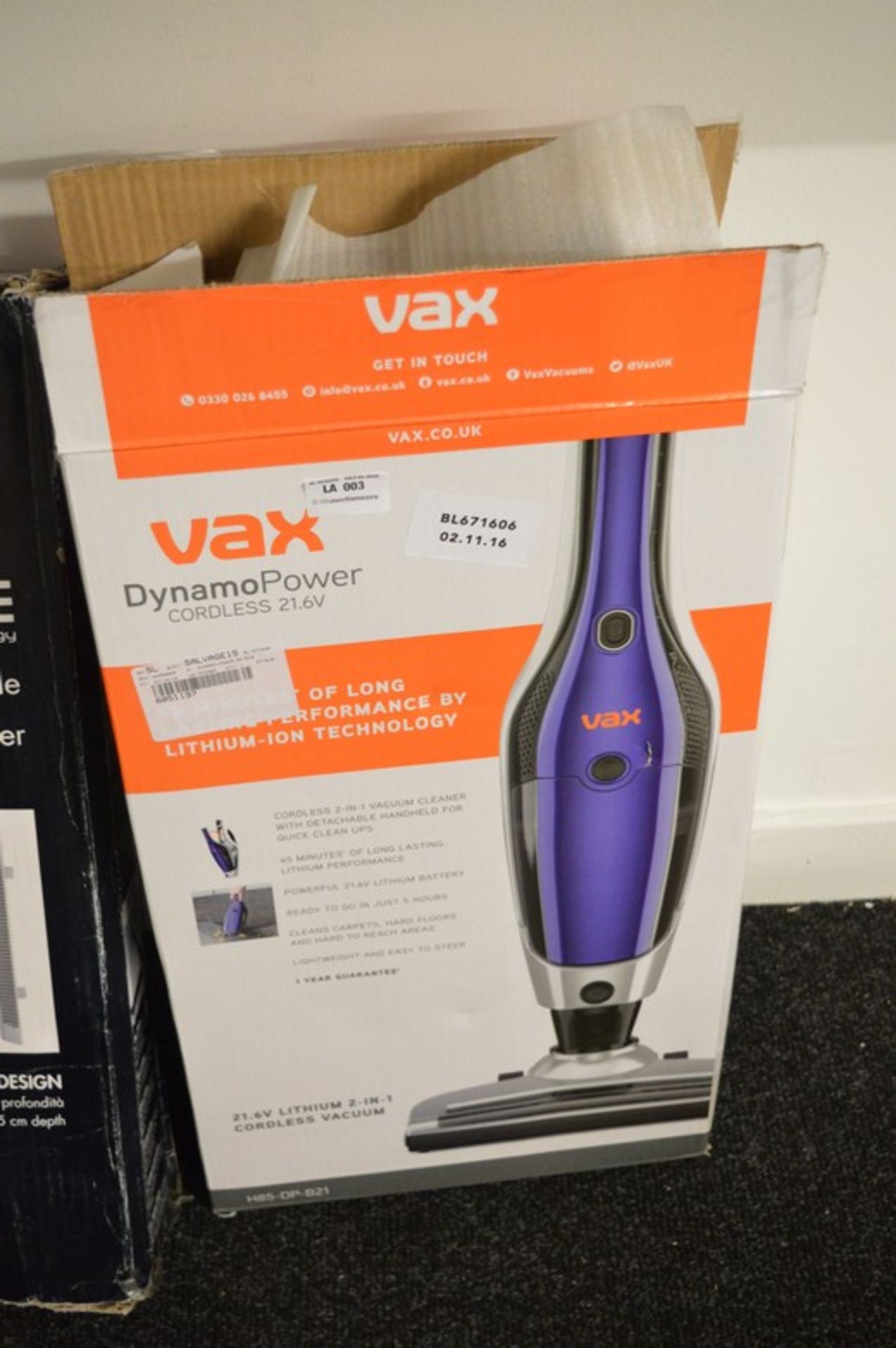 1 x BOXED VAX DYNAMO POWER CORDLESS VACUUM CLEANER RRP £150 02.11.16 *PLEASE NOTE THAT THE BID PRICE