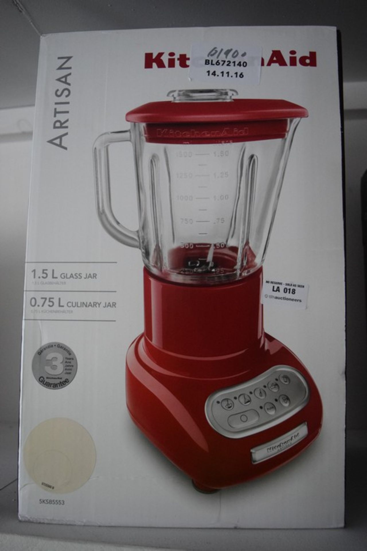 1 x BOXED KITCHENAID ARTISAN 1.5L CLASSIC BLENDER IN CREAM RRP £190 (14.11.2016) *PLEASE NOTE THAT