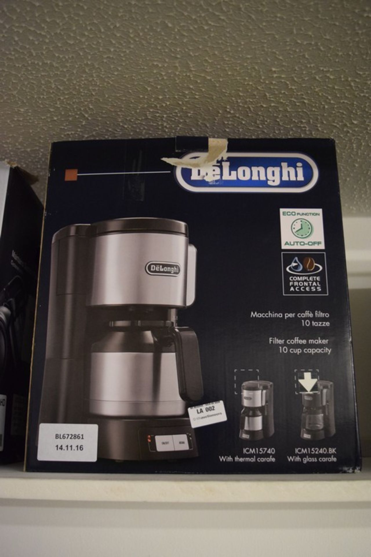 1 x BOXED DELONGHI FILTER COFFEE MAKER WITH 10-CUP CAPACITY RRP £40 (14.11.2016) *PLEASE NOTE THAT