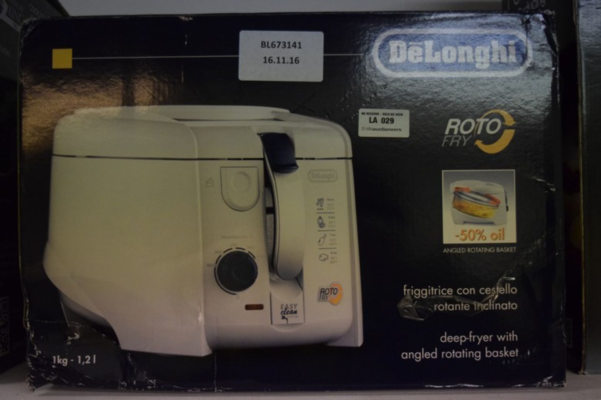 1 x BOXED DELONGHI ROTO FRY DEEP FRYER WITH ANGLED ROTATING BASKET RRP £60 16/11/16 *PLEASE NOTE