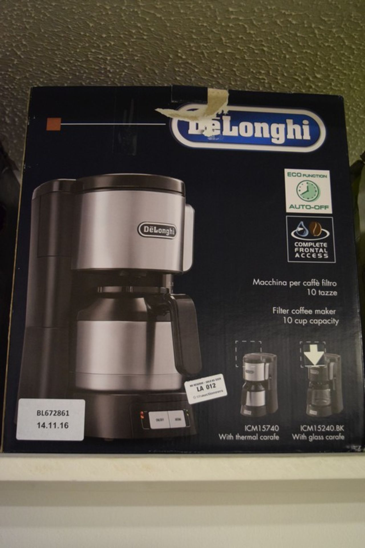 1 x BOXED DELONGHI 10 CUP FILTER COFFEE MACHINE RRP £50 14/11/16 *PLEASE NOTE THAT THE BID PRICE