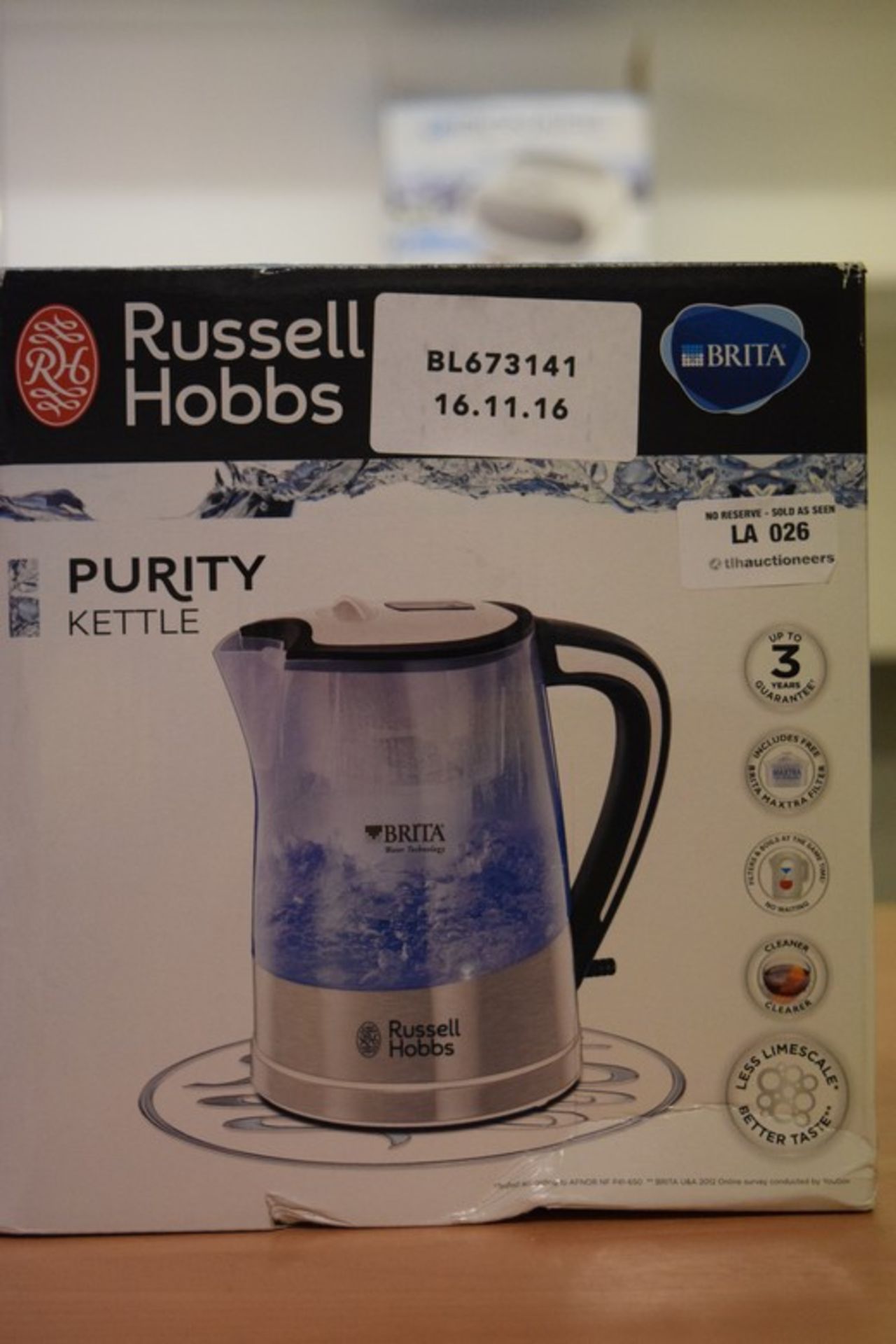 1 x BOXED RUSSELL HOBBS PUROTY KETTLE RRP £45 16/11/16 *PLEASE NOTE THAT THE BID PRICE IS MULTIPLIED