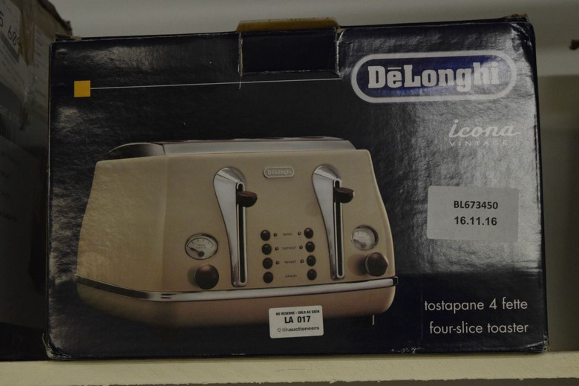 1 x BOXED DELONGHI ICONA VINTAGE 4 SLICE TOASTER RRP £65 16/11/16 *PLEASE NOTE THAT THE BID PRICE IS