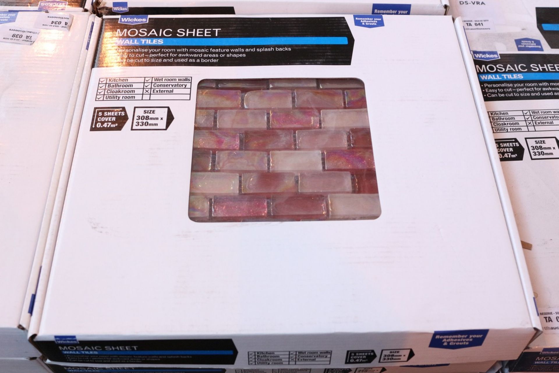 4X BY WICKES BOXED BRAND NEW MOSAIC SHEET WALL TILES IN PINK 308MMX330MM COMBINED RRP £199 (DS-VRA) - Image 2 of 2
