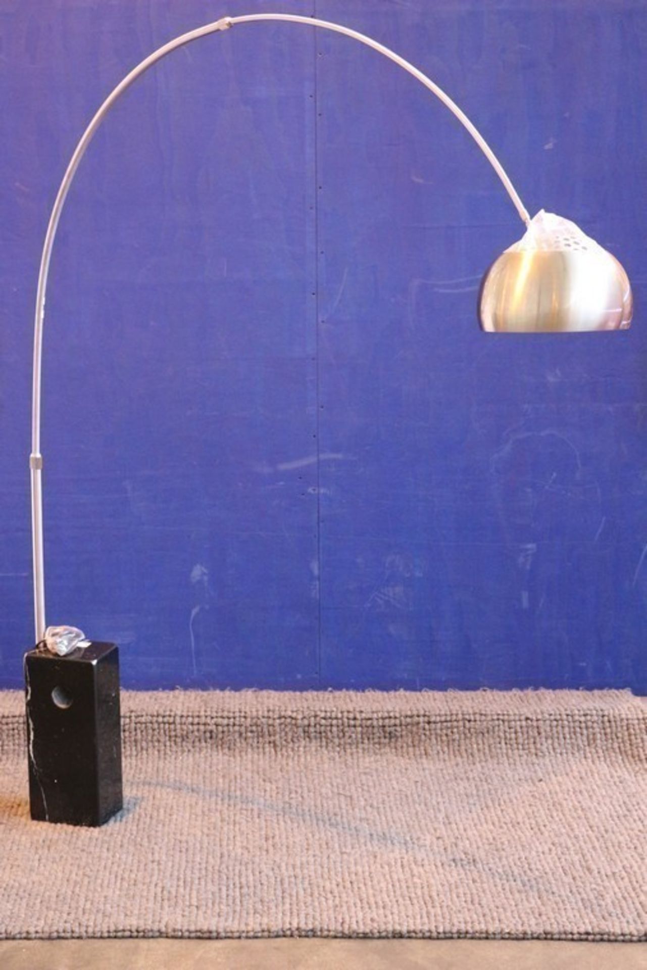 MARBLE AND STAINLESS STEEL BRAND NEW ROMAN CONRAD COLLECTION LARGE ARCHED FLOOR LAMP (0164-L)