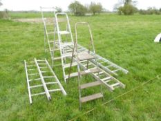 2 step ladders & a wooden ladder