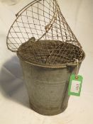 Egg preserving pail with wire basket used for preserving eggs in isinglass