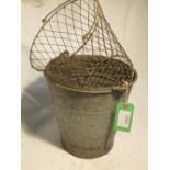 Egg preserving pail with wire basket used for preserving eggs in isinglass