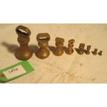 Set of 8 brass bell weights - 2lb, 1lb, 8oz, 4oz, 2oz, 1oz, 1/2 oz. and 1/4 oz.