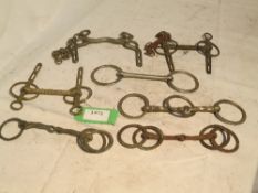 7 assorted horse bits - Pelham, Weymouth, etc. in solid nickel and solid brass