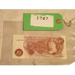 Genuine British ten shilling note