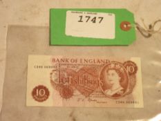 Genuine British ten shilling note