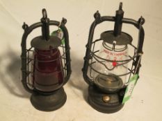 2 kerosene hurricane lamps (cold Blast type) - Bat motif and Made in Thuringia on globe (1923 -1938)