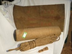 Hessian sack marked W. Taylor. Emmetts Mill, Chobham, Surrey, with a sack stitcher, large roll of