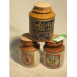 3 advertising jars Coombs' Eureka Flour, Pears' Soap and Huntley & Palmers Ginger Nuts