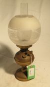 Duplex brass table lamp with funnel and etched globe