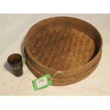 Horse baiting sieve and a horn flask