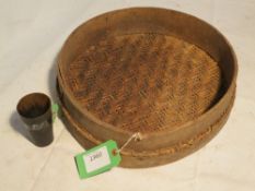 Horse baiting sieve and a horn flask
