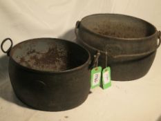6 gallon cast iron boiling pot marked A.Kenrick & Sons and 4 gallon cast iron boiling pot marked E.